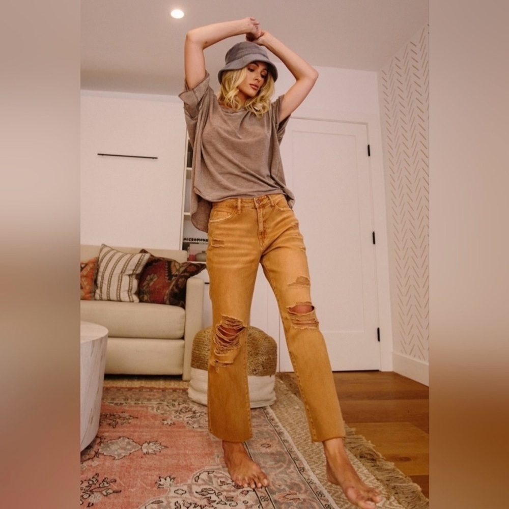 Like New Vervet By Flying Monkey Norah Camel Hi Rise Straight Crop Jeans - Picture 2 of 7